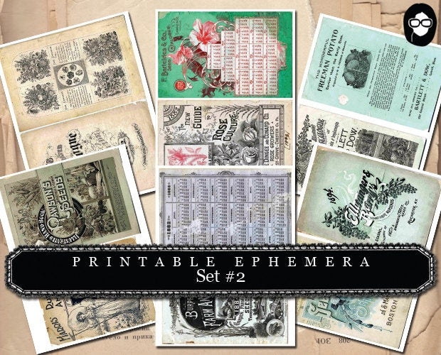Ephemera Pack - Printable Ephemera Set # 2 - 30 Page Instant Download - junk journal kit, journaling kit, journal cards, ephemera paper pack