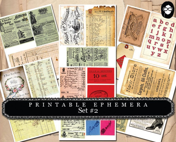Ephemera Pack - Printable Ephemera Set # 2 - 30 Page Instant Download - junk journal kit, journaling kit, journal cards, ephemera paper pack