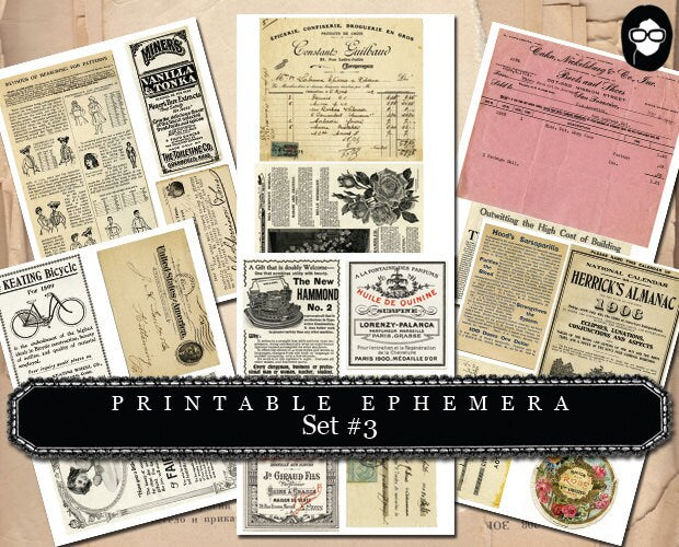 Ephemera Paper Pack - Printable Ephemera Set # 3 - 30 Pg Instant Download - blank journal cards, digital journal kits, roses clipart floral