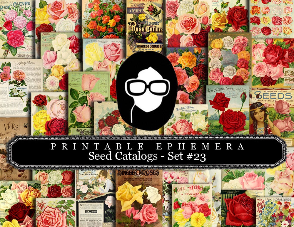 Ephemera Paper Pack - Printable Ephemera Set # 23 - Seed Catalogs - 30 Pg Instant Download - blank journal cards, roses clipart floral