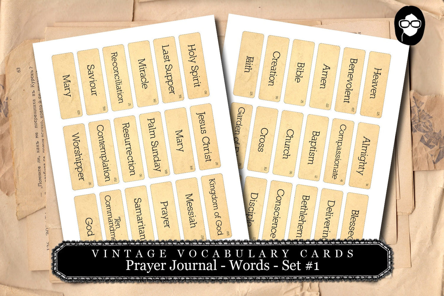 Prayer Journaling - Vintage Vocabulary Cards Set #1 - 2 Page Instant Download - scripture art, bible journaling kit, printable verses
