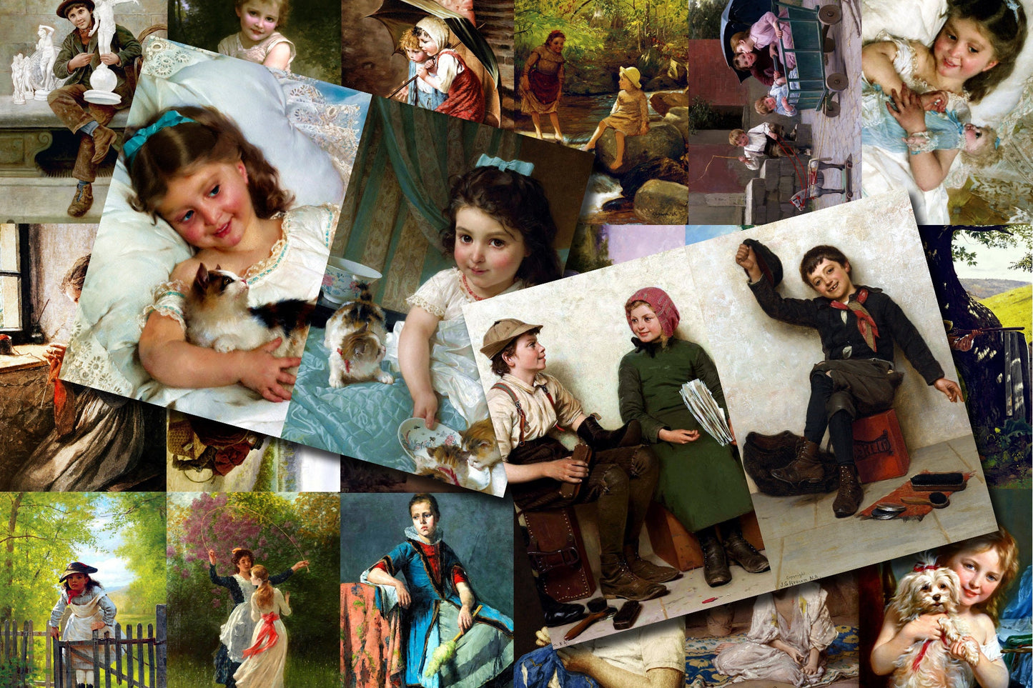 Digital Journal Kits - Printable Ephemera Set #62 Vintage Paintings of Children - 24 Pg Instant Download, ephemera kit, blank journal cards