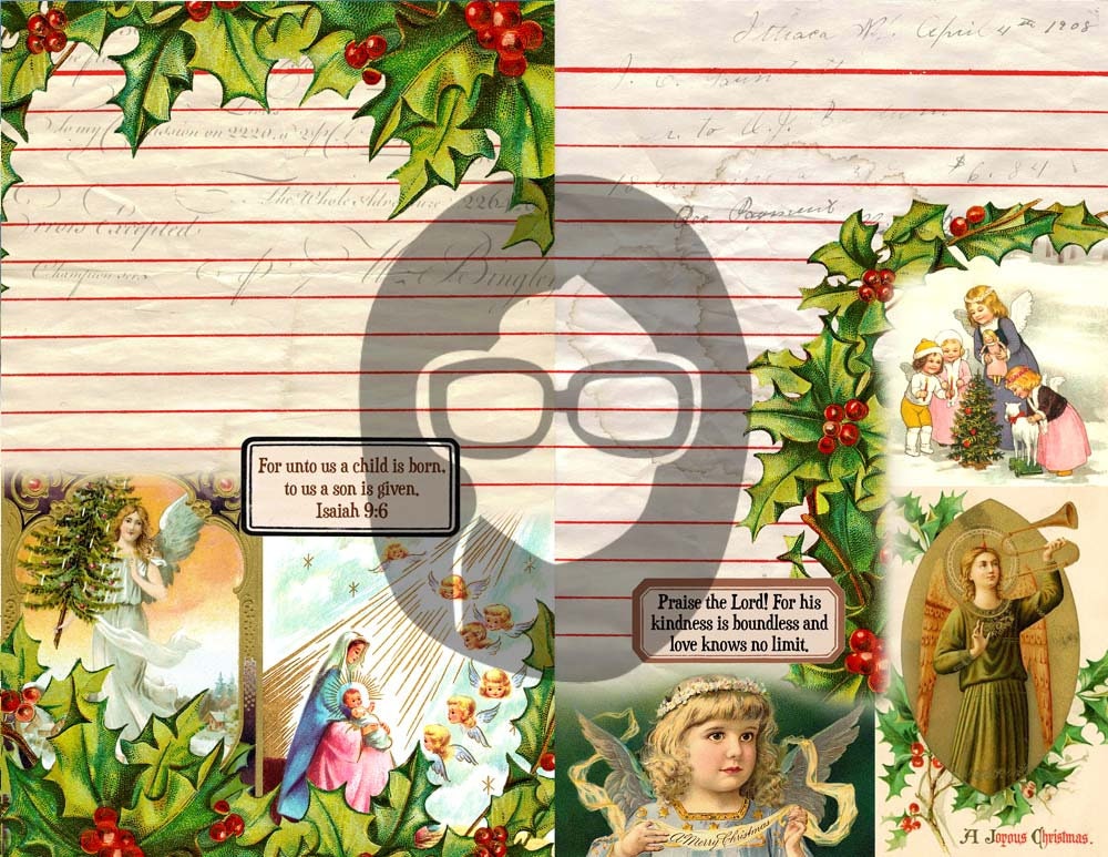 Christian Christmas Junk Journal Pages - 10 Pg download - faith prayer journal printable paper, Xmas bible scripture journaling digital kit