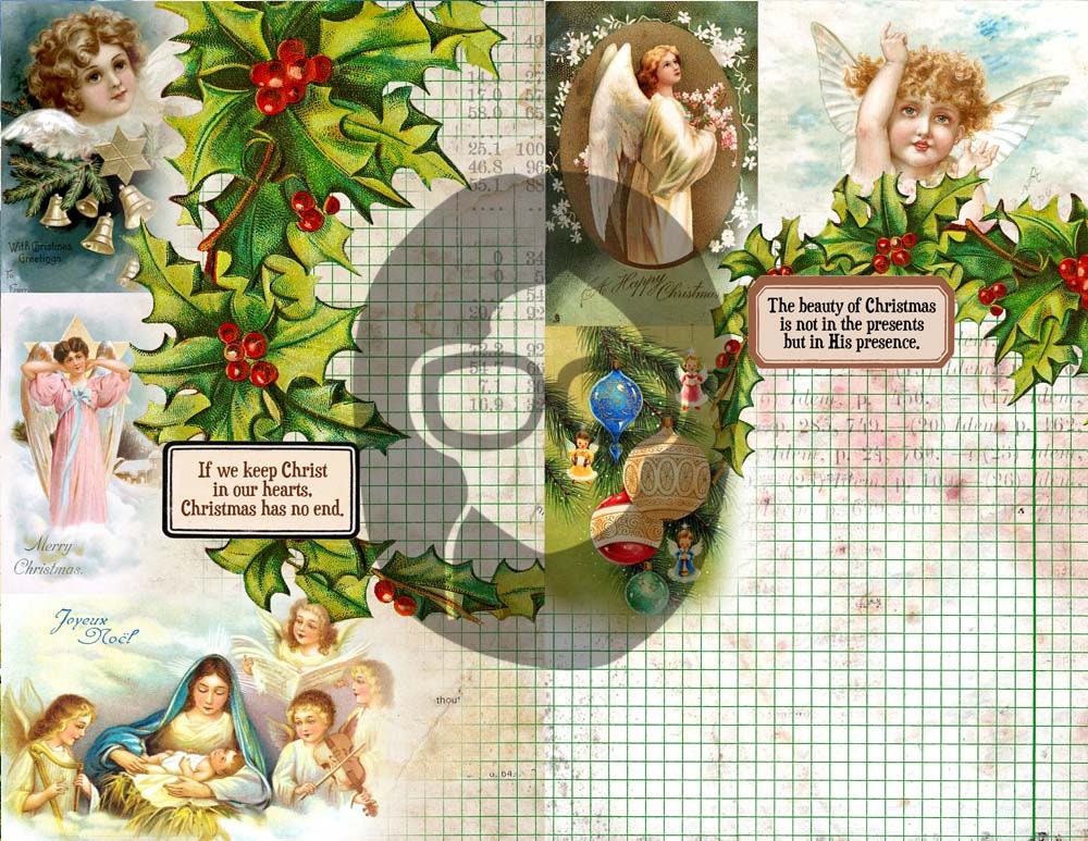 Christian Christmas Junk Journal Pages - 10 Pg download - faith prayer journal printable paper, Xmas bible scripture journaling digital kit