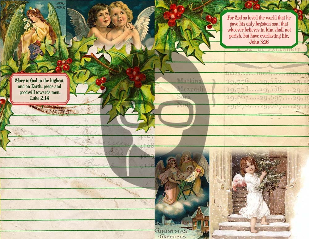 Christian Christmas Junk Journal Pages - 10 Pg download - faith prayer journal printable paper, Xmas bible scripture journaling digital kit