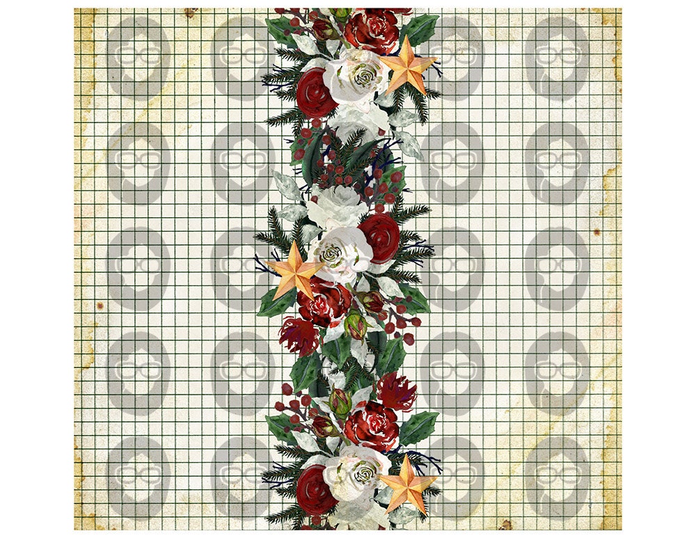 Elegant Christmas Roses Traveler's Notebook Pages #73 - 9 Pg download - Elegant Journal Paper, Midori Holiday Red Green Journaling Kit
