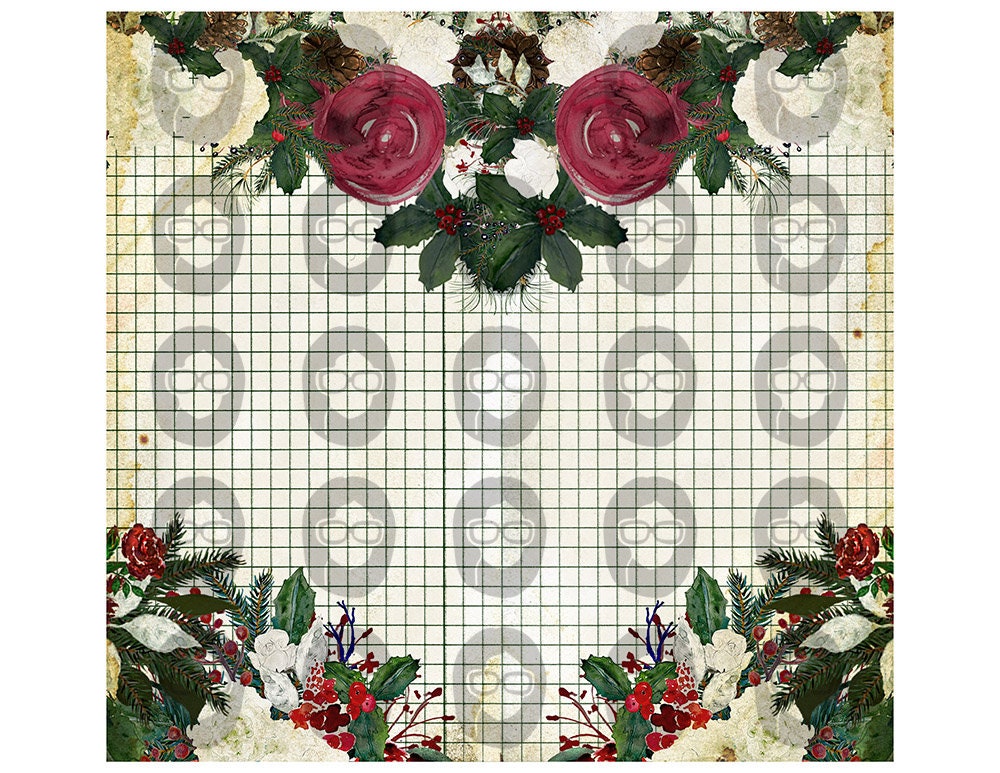 Elegant Christmas Roses Traveler's Notebook Pages #73 - 9 Pg download - Elegant Journal Paper, Midori Holiday Red Green Journaling Kit