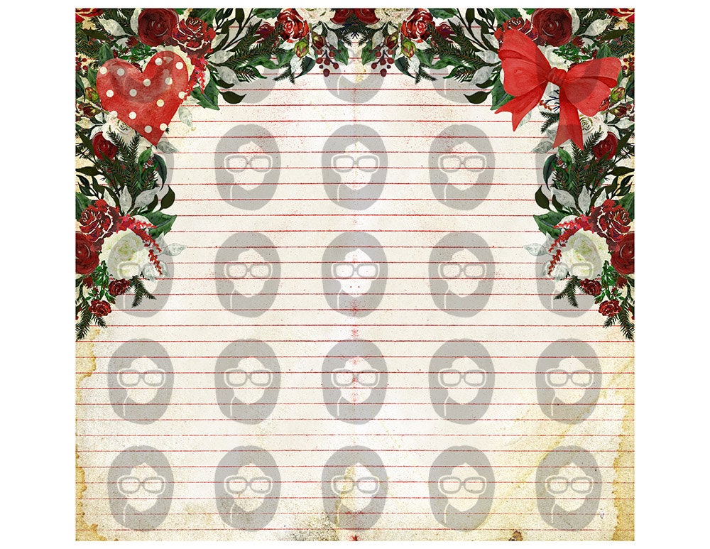 Elegant Christmas Roses Traveler's Notebook Pages #73 - 9 Pg download - Elegant Journal Paper, Midori Holiday Red Green Journaling Kit