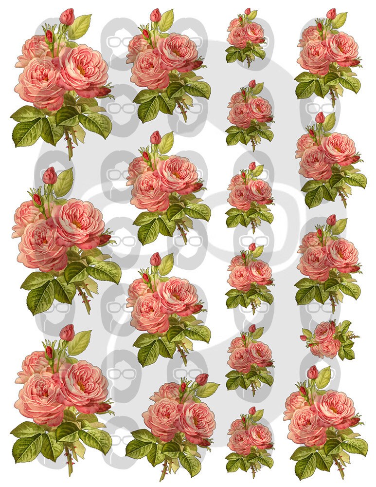 Bouquet Clipart - Decoupage Flowers Set #22 - 8 Page Instant Download - roses clipart floral, pink rose clipart, roses flower clipart