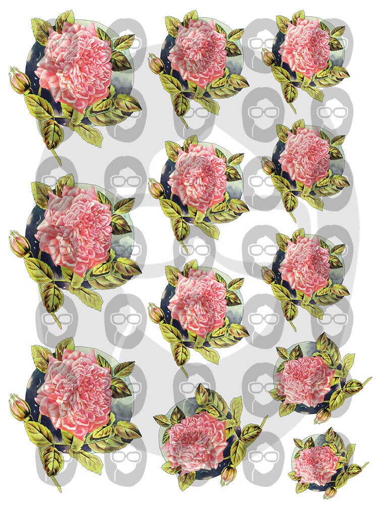 Fussy Cut Flower Images - Set #24 - 7 Page Instant Download - junk journal pink rose clipart, bouquet clipart, roses flower clipart