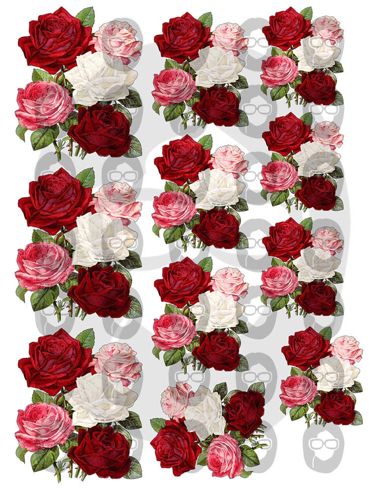 Floral Clipart - Decoupage Flowers Set #17 - 8 Page Instant Download - clipart floral, roses clipart, digital roses