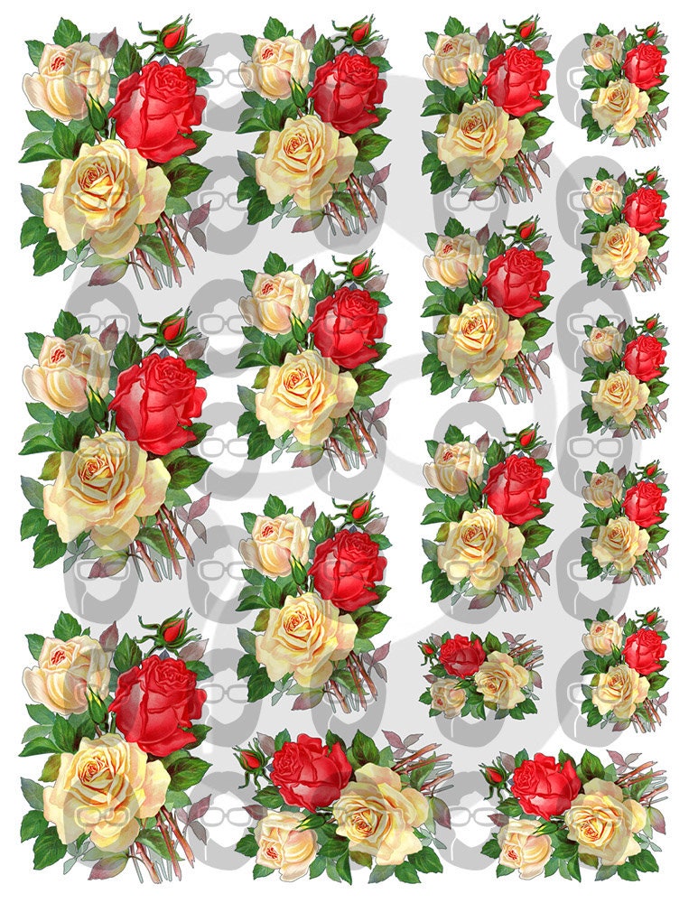 Floral Clipart - Decoupage Flowers Set #21 - 8 Page Instant Download - clipart floral, roses clipart, digital roses