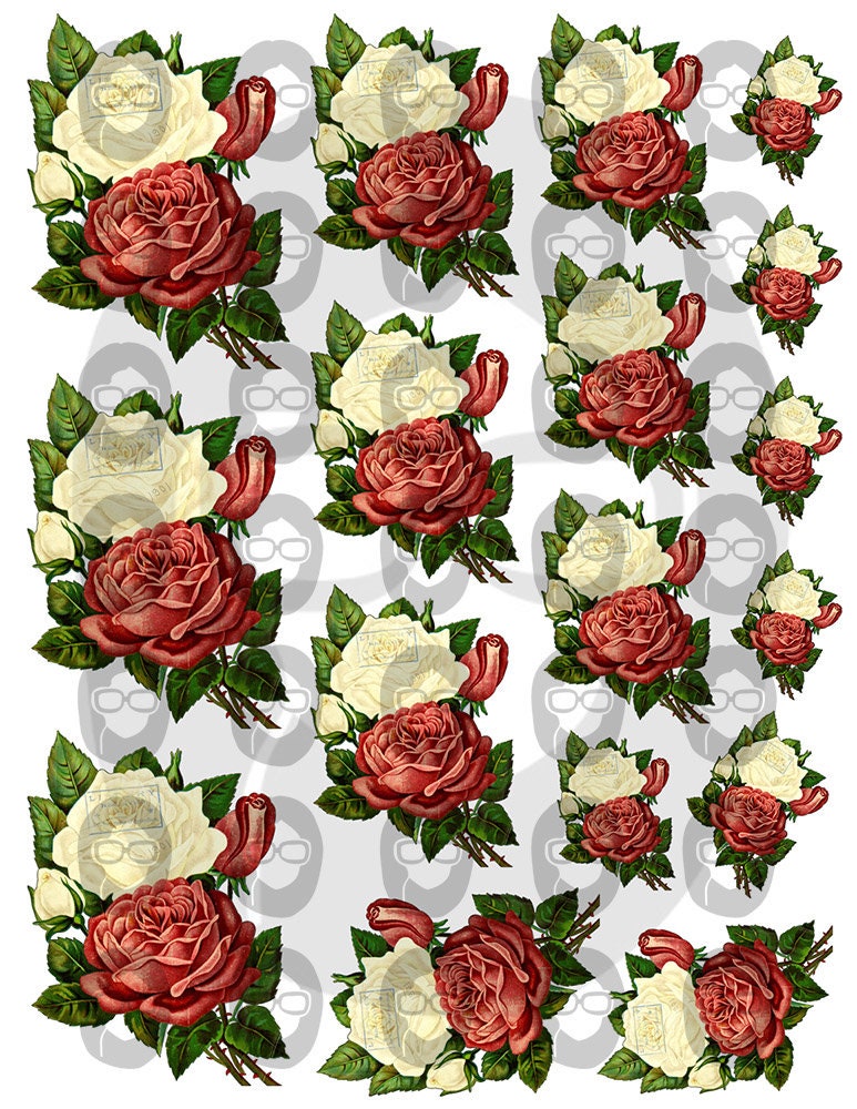 Floral Clipart - Decoupage Flowers Set #21 - 8 Page Instant Download - clipart floral, roses clipart, digital roses