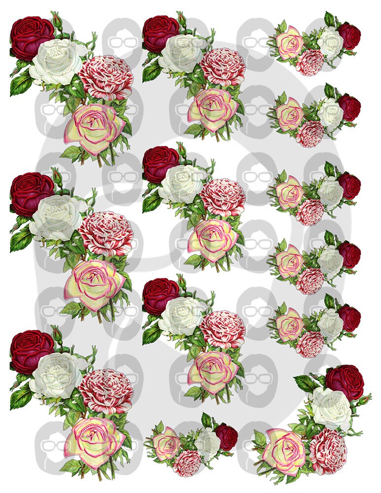 Fussy Cut Flower Images - Set #24 - 7 Page Instant Download - junk journal pink rose clipart, bouquet clipart, roses flower clipart