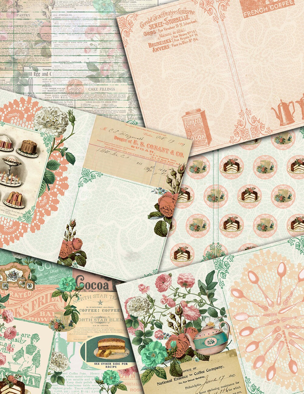 DIY Journal - Tea Party Desserts - 26pg Digital Download- vintage junk journal, floral digital paper, junk journal kit, ephemera kit, coffee