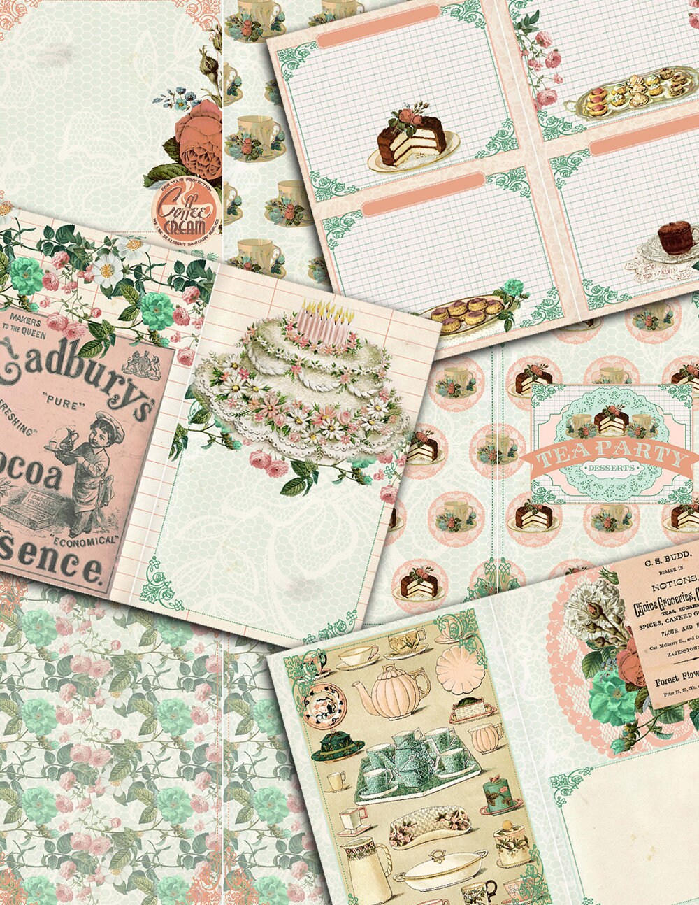 DIY Journal - Tea Party Desserts - 26pg Digital Download- vintage junk journal, floral digital paper, junk journal kit, ephemera kit, coffee