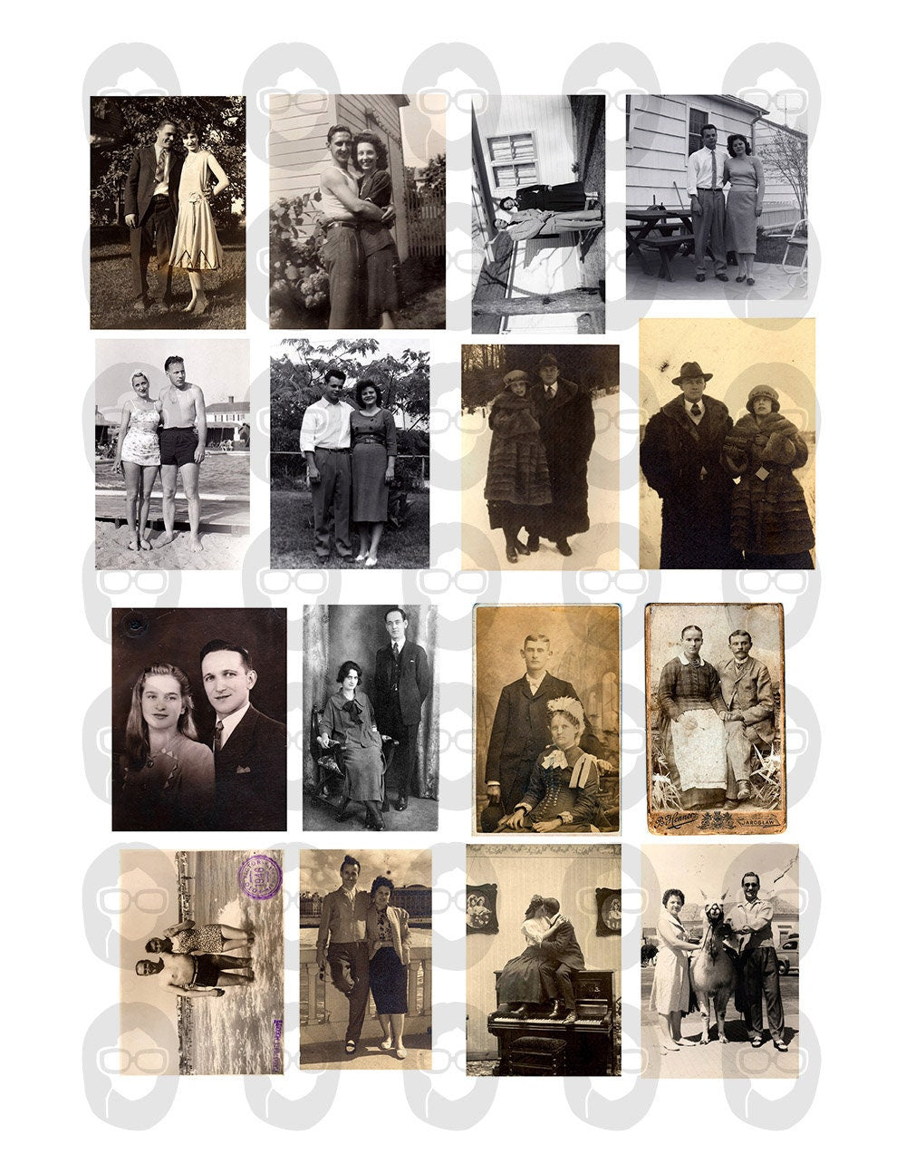 Ephemera Photos, Vintage Couple Photos S#101 -21pg Digi Download- Valentine's Printable, Retro and Vintage, Junk Journal Kit, Collage Images
