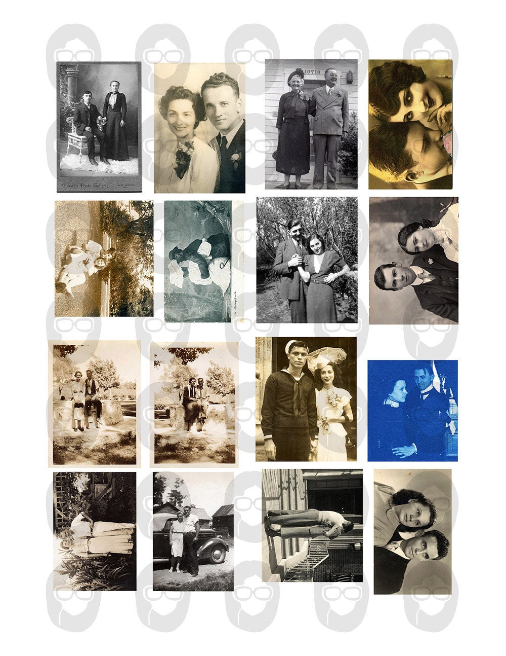 Ephemera Photos, Vintage Couple Photos S#101 -21pg Digi Download- Valentine's Printable, Retro and Vintage, Junk Journal Kit, Collage Images