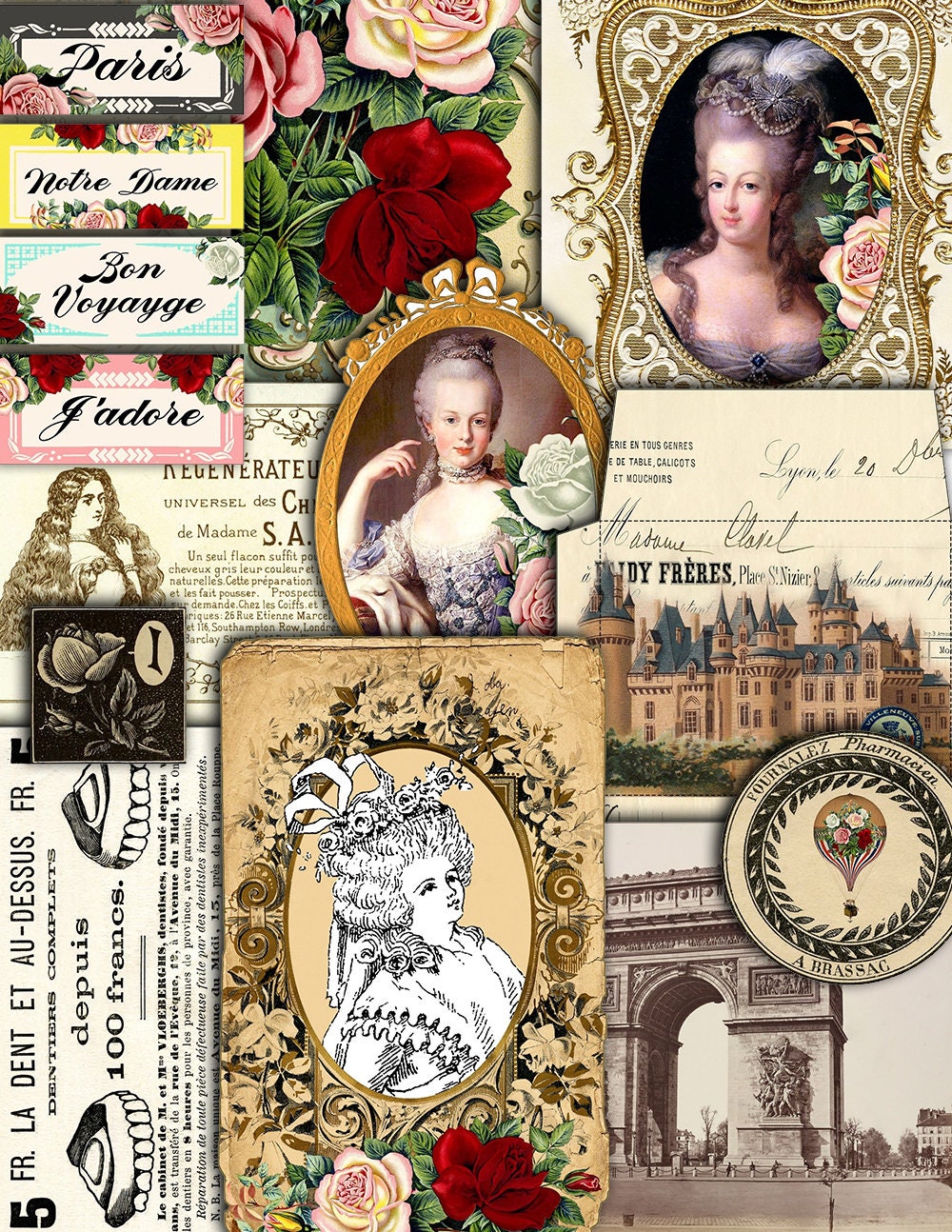 French Junk Journal, Paper Pack -25pg Digital Download- Paris printable, Parisian, with lined pages, French Ephemera, Collage Kit Travel