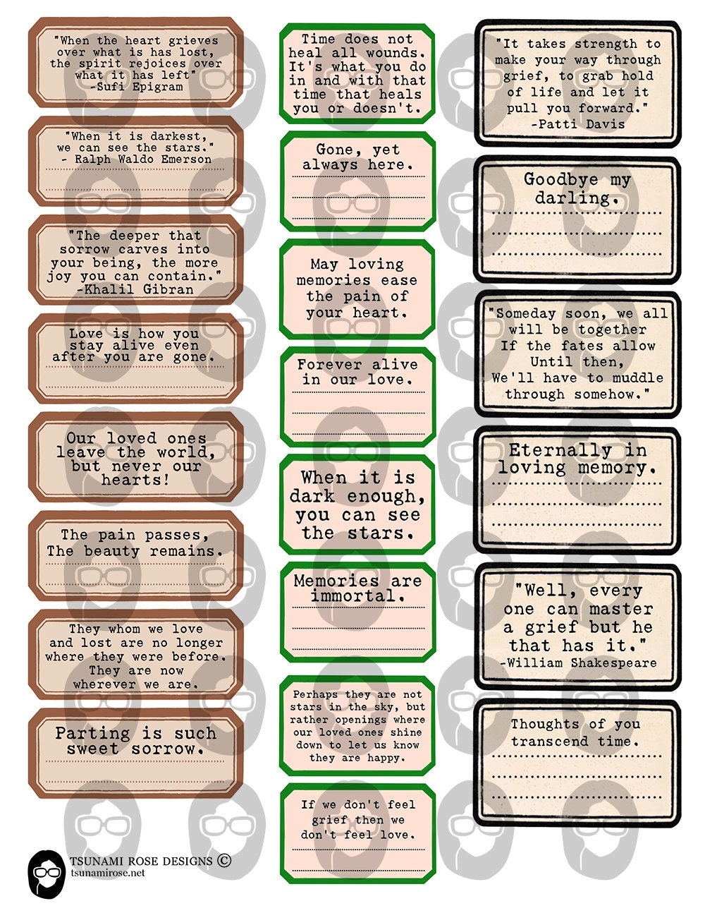 Grief Quotes, Printable Journal Labels -4pg Digital Download- Affirmation, For Junk Journaling, Memorial Journal, Prompt, Healing, Loss Gift