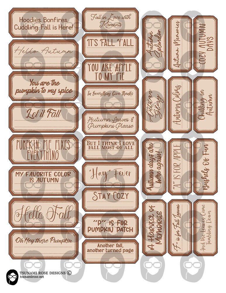 Fall Journal Printable, Word Labels - 5pg Digital Download- Autumn Quote, Scrapbook title, Thanksgiving, Journal Label, Fussy Cut Ephemera