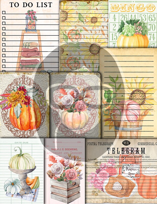 Fall Journaling Kit, Autumn Journal Kit -40pg Digital Download- Thanksgiving Pumpkin, Fall Harvest, Sunflower Clipart, Fall Digital Paper