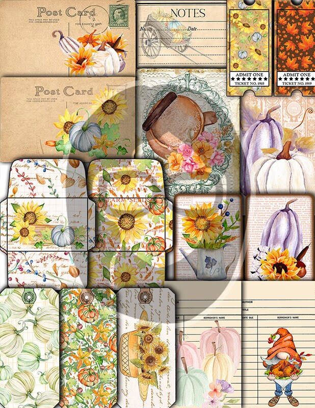 Fall Journaling Kit, Autumn Journal Kit -40pg Digital Download- Thanksgiving Pumpkin, Fall Harvest, Sunflower Clipart, Fall Digital Paper