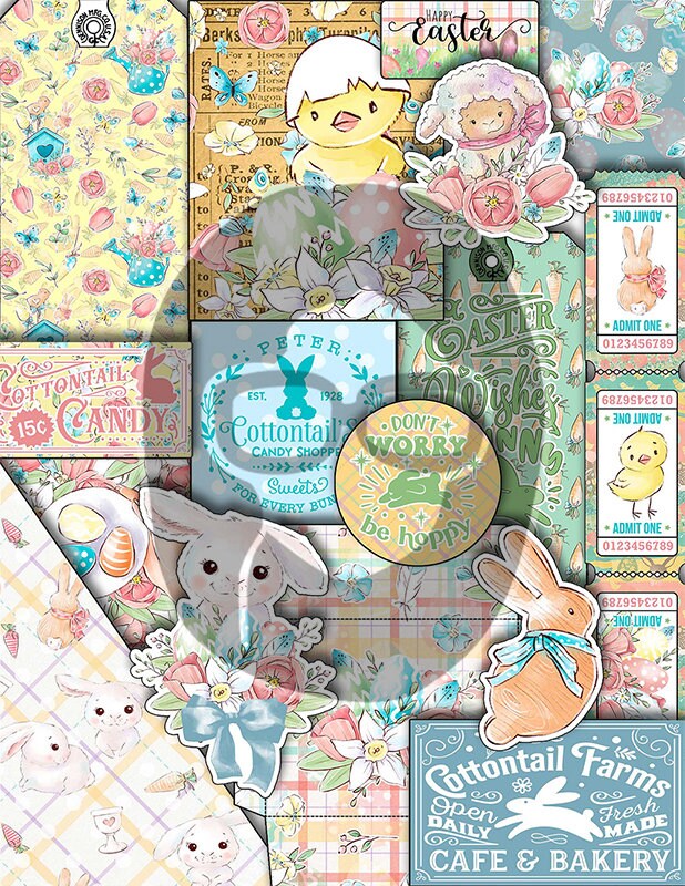 Easter Parade Junk Journal, Printable DIY Kit -29pg Digital Download- Pastel Papers, Ephemera Pack, Tags, Quotes, Mason Jars, Notecards