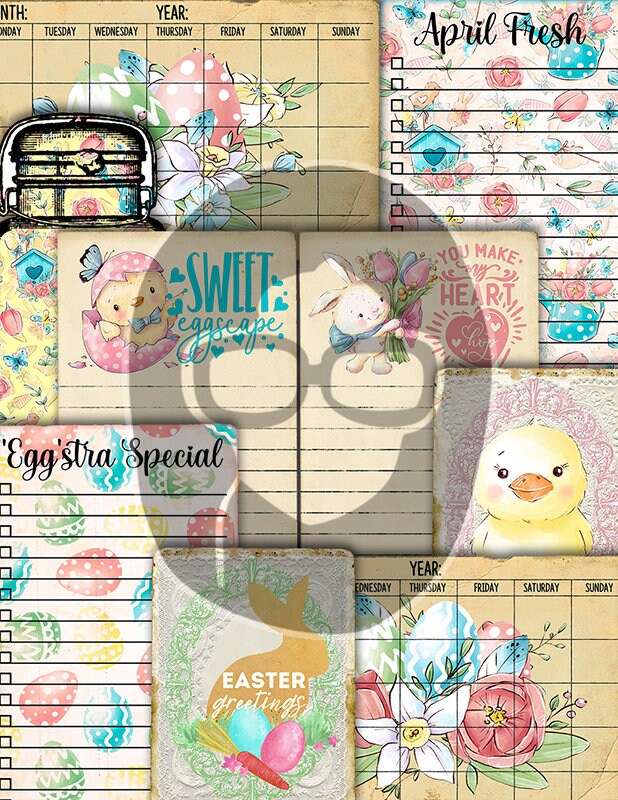 Easter Parade Junk Journal, Printable DIY Kit -29pg Digital Download- Pastel Papers, Ephemera Pack, Tags, Quotes, Mason Jars, Notecards