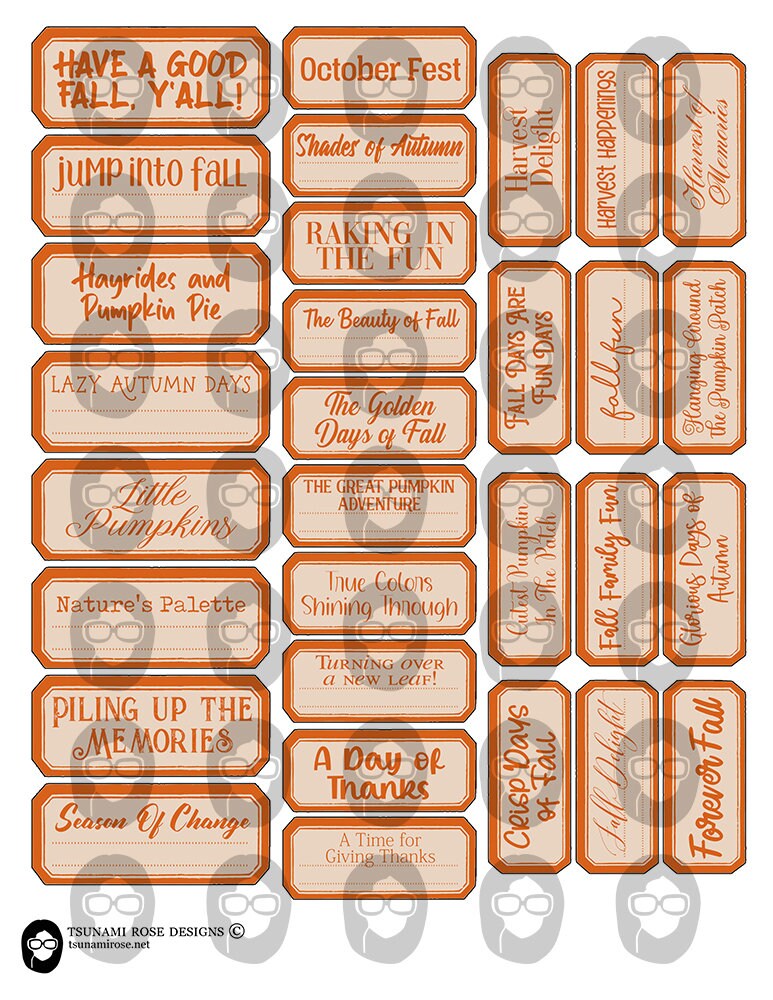 Fall Journal Printable, Word Labels - 5pg Digital Download- Autumn Quote, Scrapbook title, Thanksgiving, Journal Label, Fussy Cut Ephemera