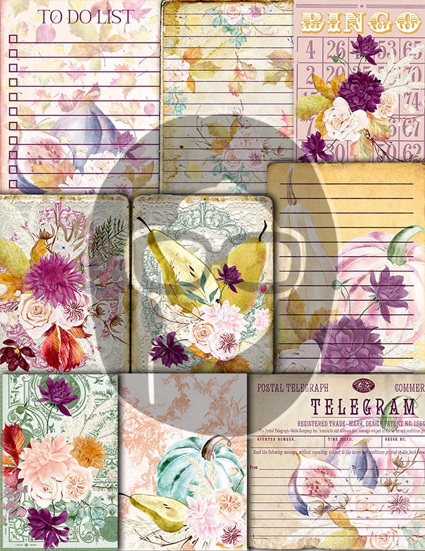 Fall Digital Paper, Autumn Journal Kit -40pg Digital Download- Thanksgiving Pumpkin, Fall Harvest, Pastel Flowers, Printable Daily Planner