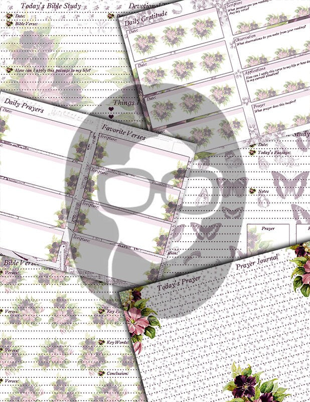 Bible Journaling Kit, Christian Printables -27Pg Digital Download- Devotional for Women, Faith Junk Journal Kit, Religious Ephemera, Purple