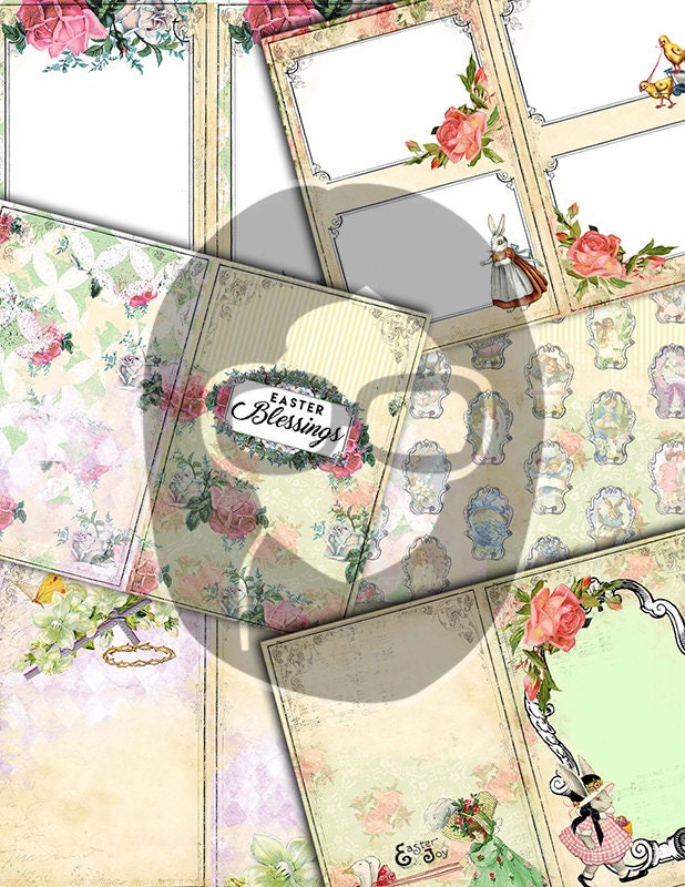 Antique Easter, Junk Journal Kit, Bible Journaling Printables -28pg Digital Download- Prayer Note Card, Devotional for Women, Catholic Cross