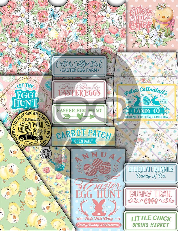 Easter Parade Junk Journal, Printable DIY Kit -29pg Digital Download- Pastel Papers, Ephemera Pack, Tags, Quotes, Mason Jars, Notecards