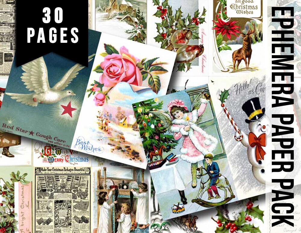 Christmas digital download - Ephemera Set #83 - 30 Pg download - Christmas journal kits, Retro Christmas journal pages, ephemera pack