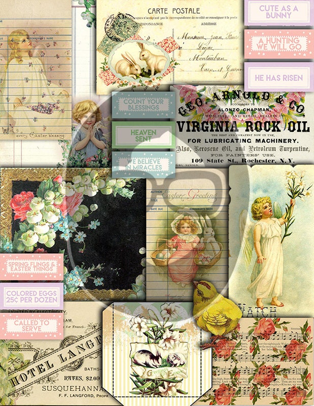 Antique Easter, Junk Journal Kit, Bible Journaling Printables -28pg Digital Download- Prayer Note Card, Devotional for Women, Catholic Cross