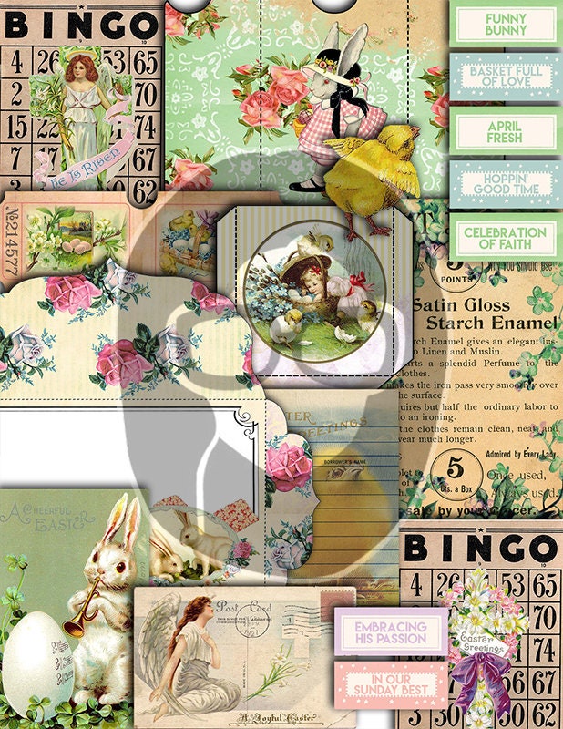 Antique Easter, Junk Journal Kit, Bible Journaling Printables -28pg Digital Download- Prayer Note Card, Devotional for Women, Catholic Cross
