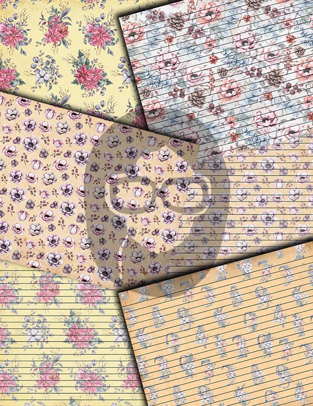 Christmas Junk Journal Kit, Winter digital paper -41pg Digital Download- Poinsettia background, Printable Vintage Christmas, Scrapbook paper