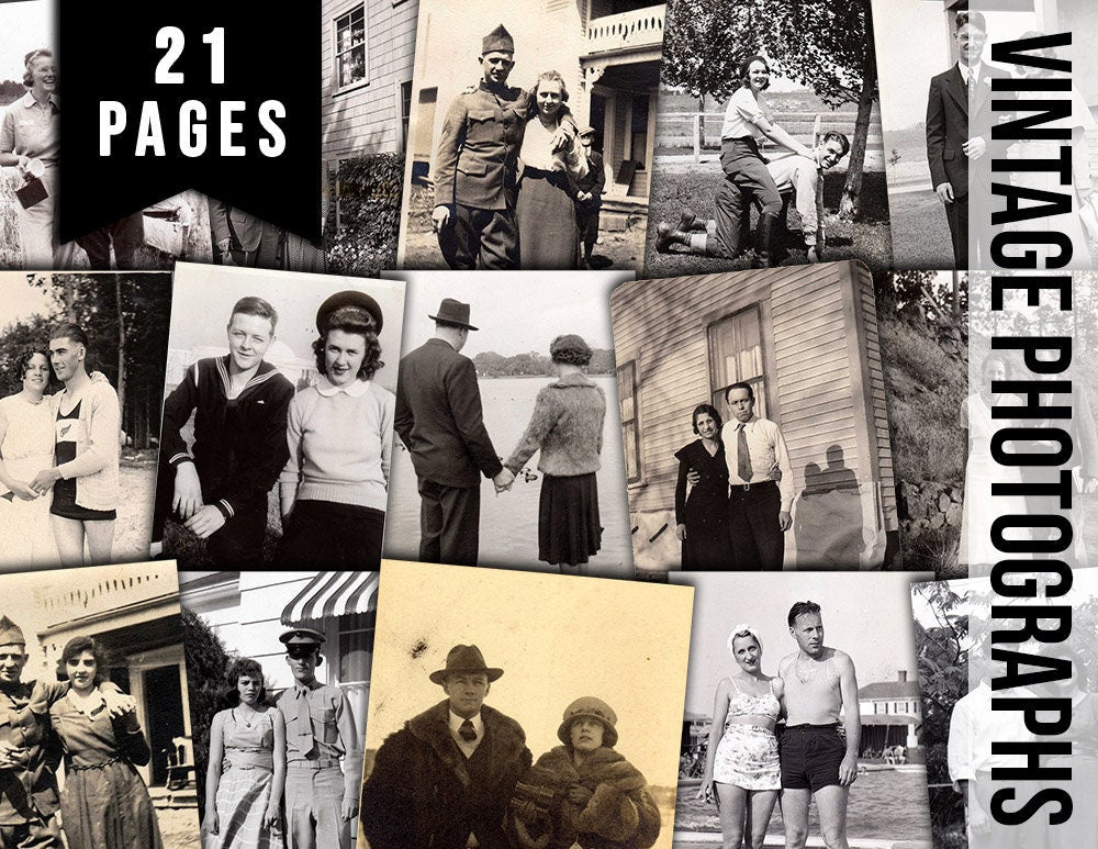 Ephemera Photos, Vintage Couple Photos S#101 -21pg Digi Download- Valentine's Printable, Retro and Vintage, Junk Journal Kit, Collage Images
