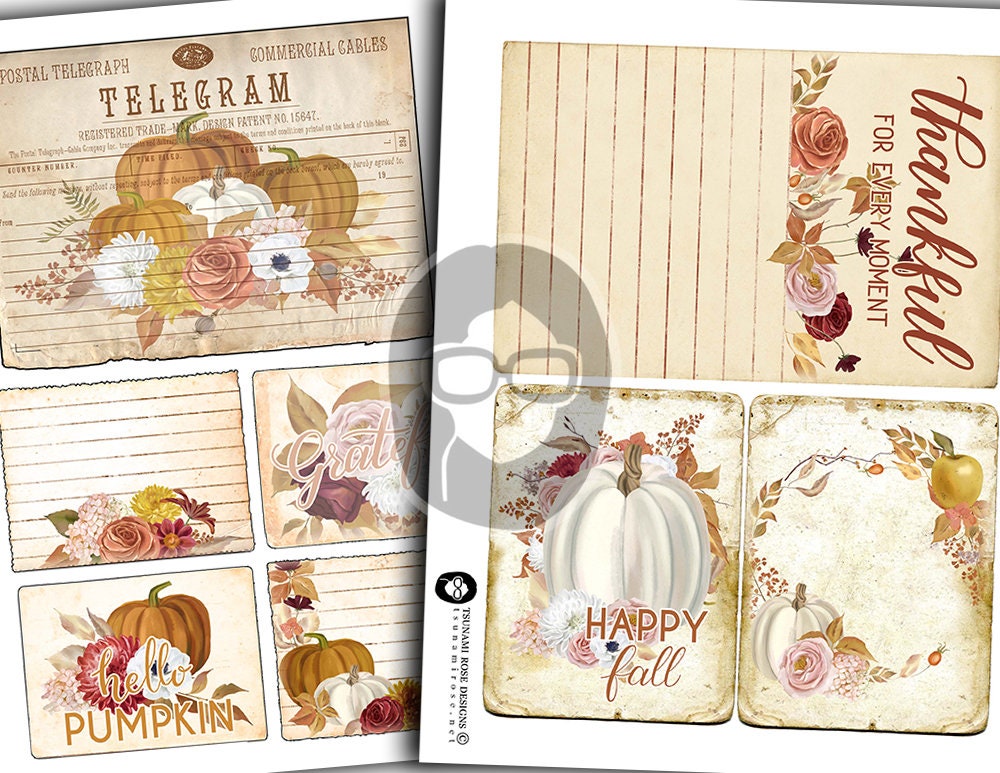 Fall Digital Paper, Autumn Journal Kit-26pg Digital Download- Thanksgiving Pumpkin, Fall Harvest, Pumpkin Journal Pages, Fall Journaling Kit