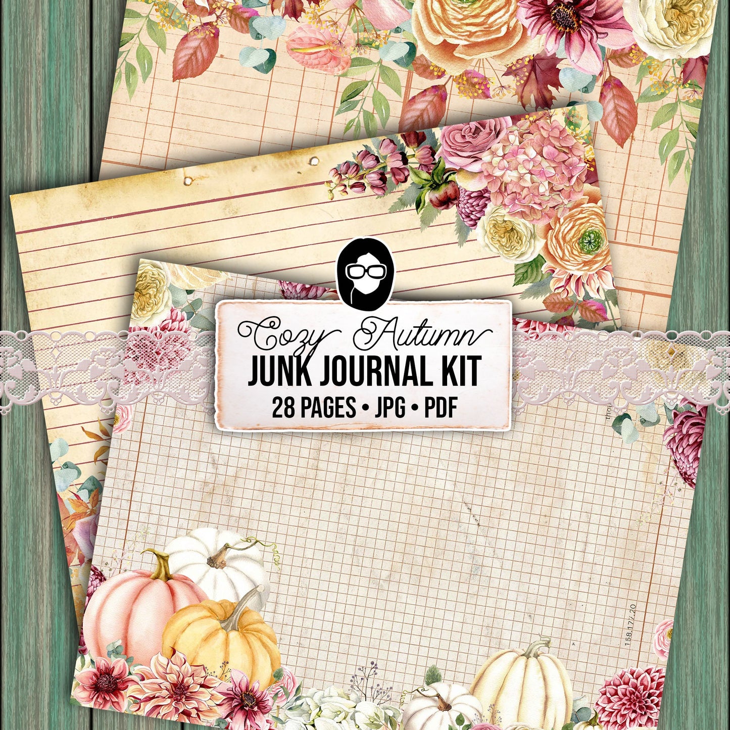 Fall Digital Paper, Autumn Journal Kit-28pg Digital Download- Thanksgiving Pumpkin, Fall Harvest, Pumpkin Journal Pages, Fall Journaling Kit