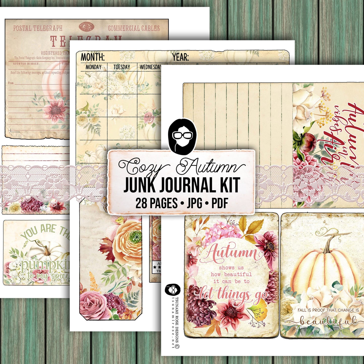Fall Digital Paper, Autumn Journal Kit-28pg Digital Download- Thanksgiving Pumpkin, Fall Harvest, Pumpkin Journal Pages, Fall Journaling Kit