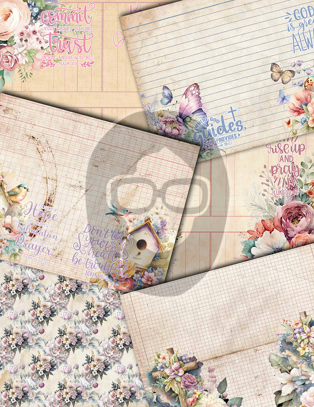 Faith Junk Journal Kit, Scripture Ephemera, Pastel Digital Papers-40pg Digital Download- Religious Cards, Prayer Quotes, Bible Verse Cards