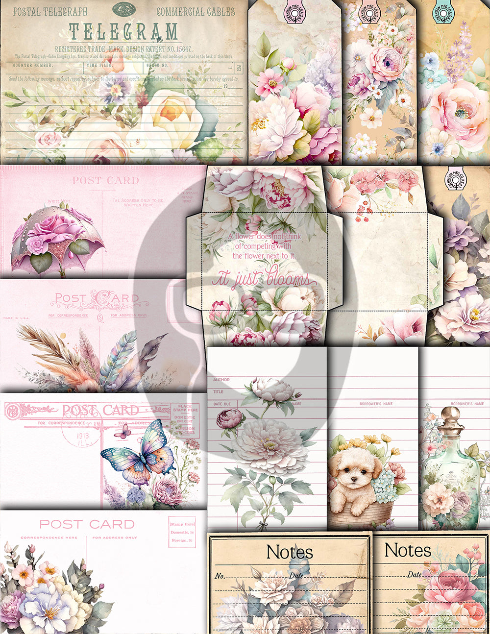 Pastel Junk Journal Kit, Pastel Digital Papers -40pg Instant Download- Journaling Ephemera, Printable Vintage Paper, Lined Journal Pages