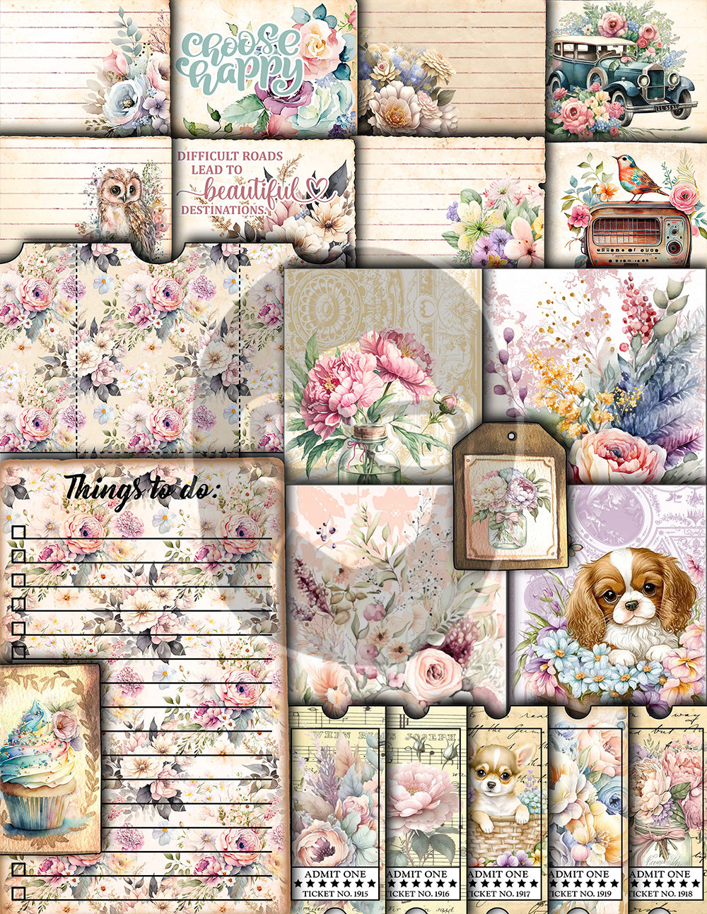 Pastel Junk Journal Kit, Pastel Digital Papers -40pg Instant Download- Journaling Ephemera, Printable Vintage Paper, Lined Journal Pages