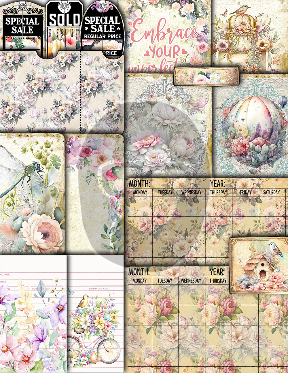 Pastel Junk Journal Kit, Pastel Digital Papers -40pg Instant Download- Journaling Ephemera, Printable Vintage Paper, Lined Journal Pages