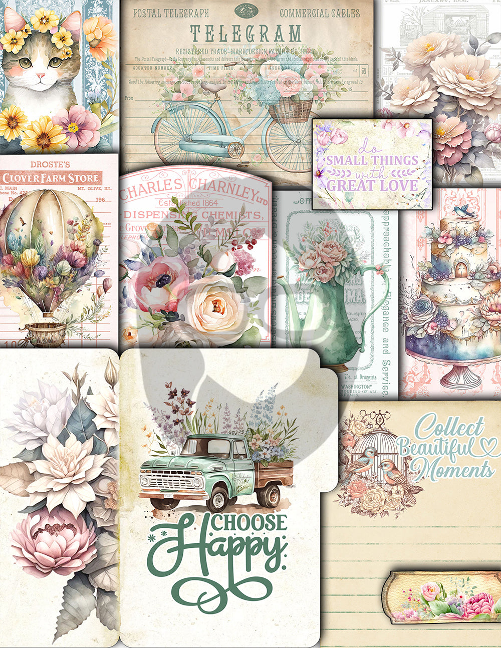 Pastel Junk Journal Kit, Pastel Digital Papers -40pg Instant Download- Journaling Ephemera, Printable Vintage Paper, Lined Journal Pages
