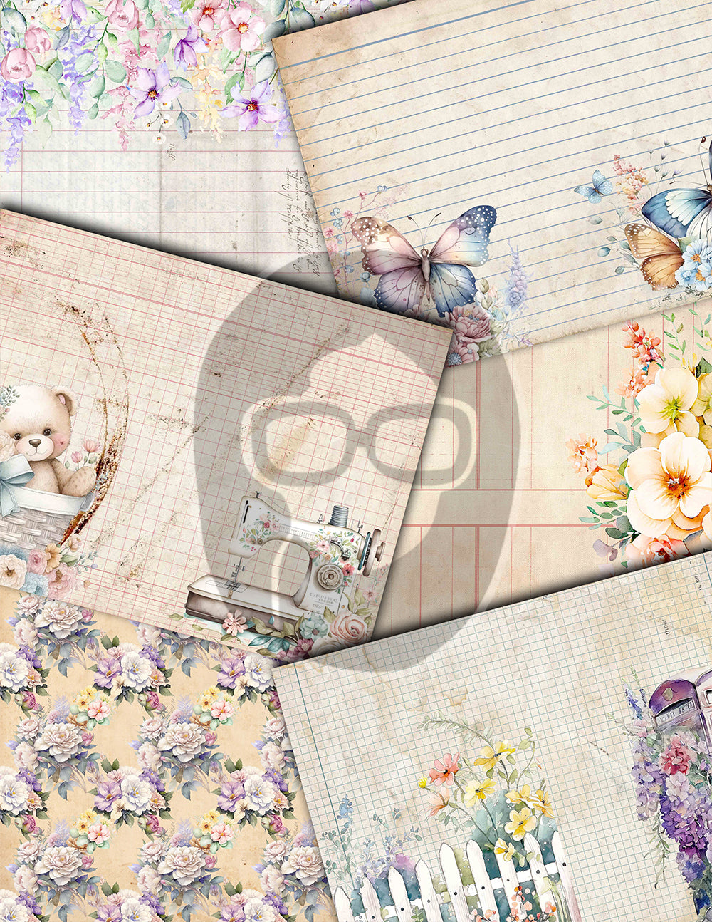 Pastel Junk Journal Kit, Pastel Digital Papers -40pg Instant Download- Journaling Ephemera, Printable Vintage Paper, Lined Journal Pages