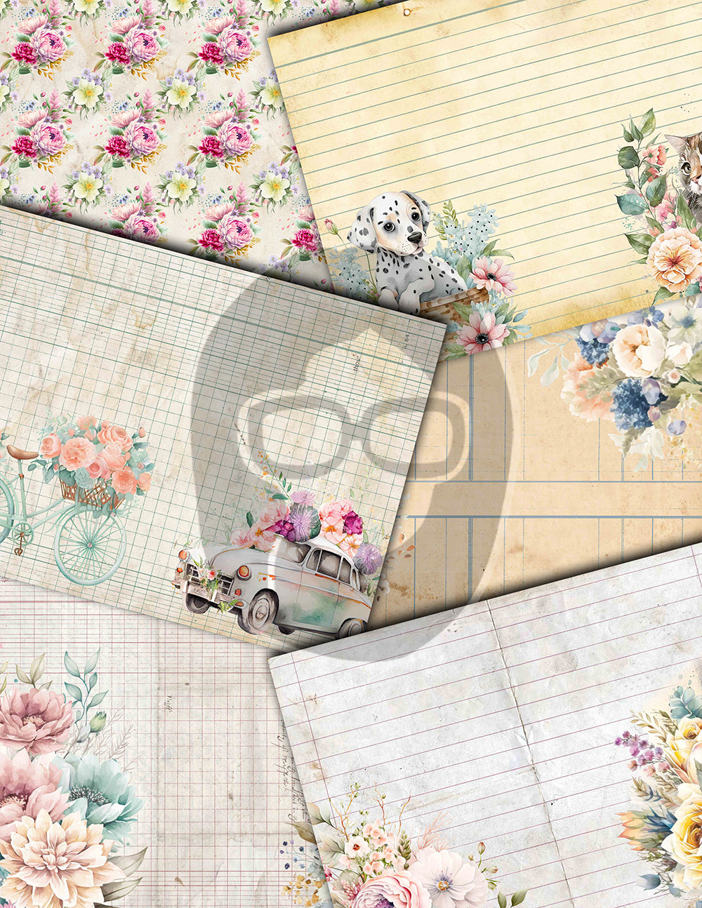 Pastel Junk Journal Kit, Pastel Digital Papers -40pg Instant Download- Journaling Ephemera, Printable Vintage Paper, Lined Journal Pages