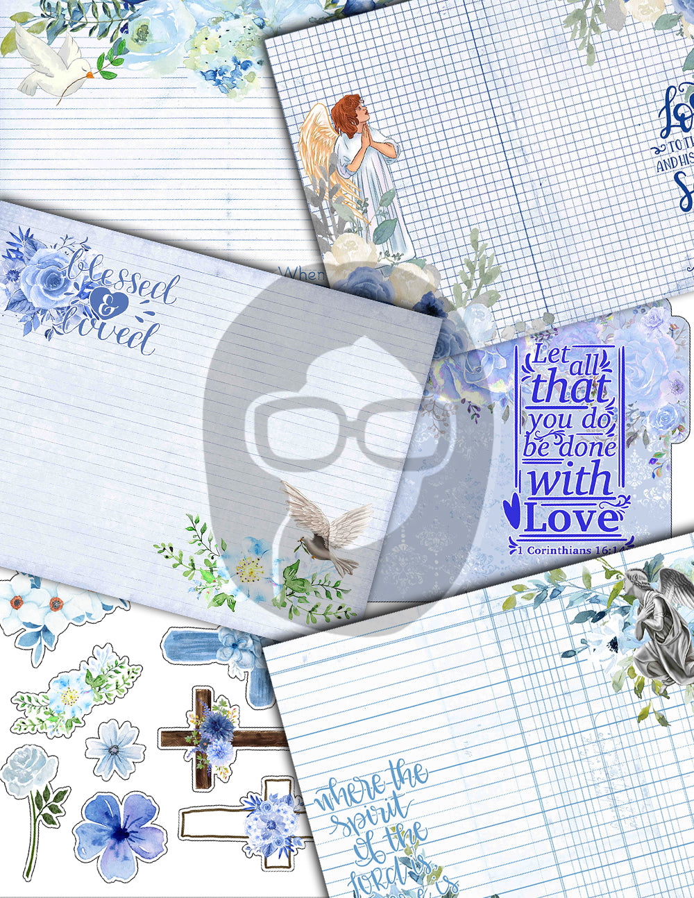Faith Junk Journal Kit, Scripture Ephemera -40pg Digital Download- Religious Note Cards, Catholic Cross, Prayer Quotes, Bible Verse Cards